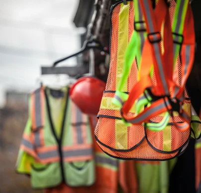 orange and yellow safety vests