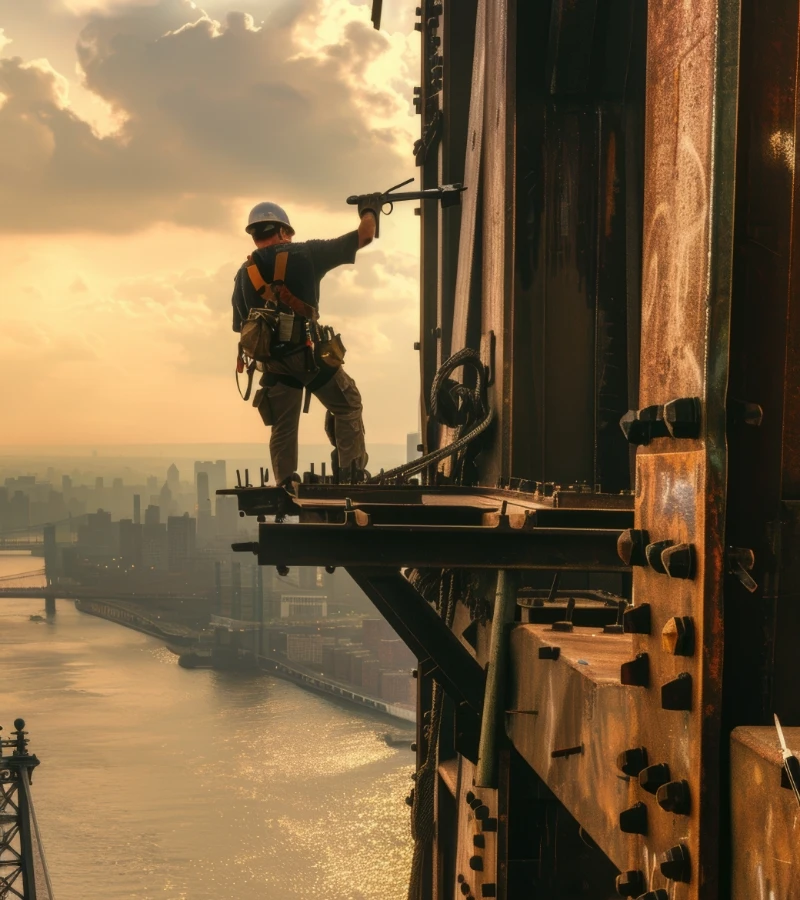 ironworker working high on a bridge